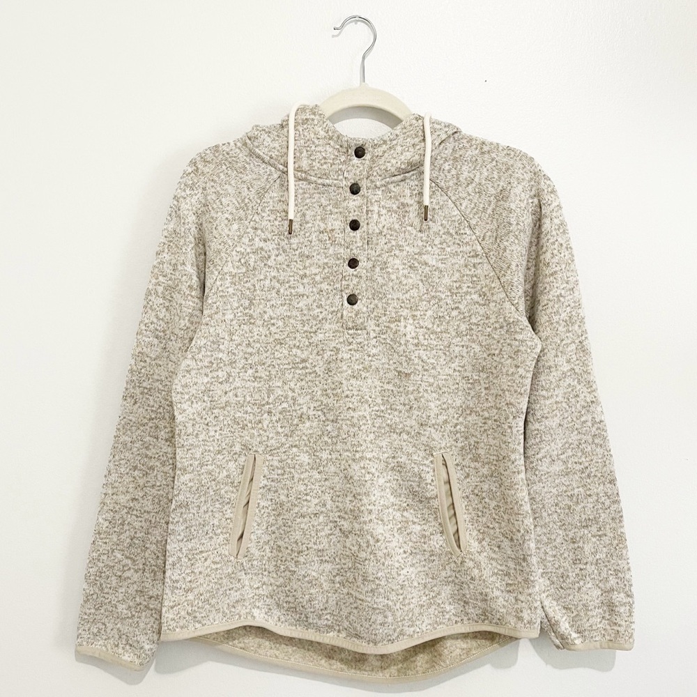 Mi Ami Fleece Knit Sweater Sweatshirt With Hoodie Kangaroo Pockets Oatmeal Sz L